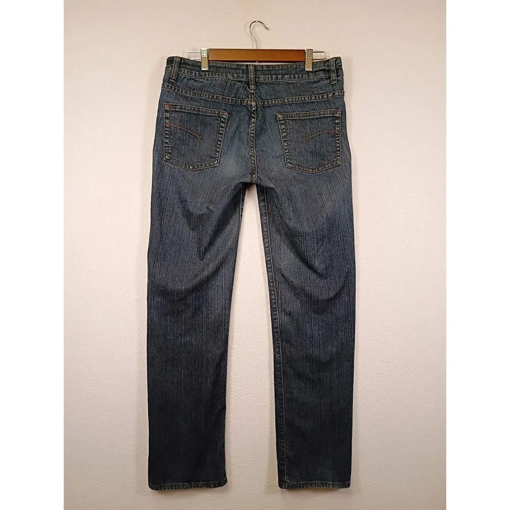 Y2K Bogari Women Size 4 Blue Dark Wash Whiskered Straight Leg Jeans